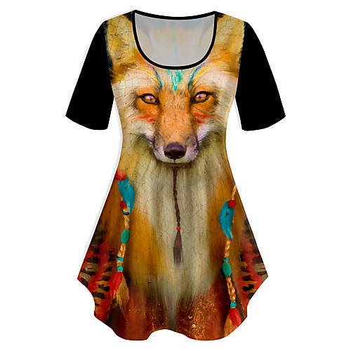 

Women's Plus Size Tops T shirt Graphic Animal Print Short Sleeve Crewneck Basic Black Big Size XL XXL 3XL 4XL 5XL / Holiday