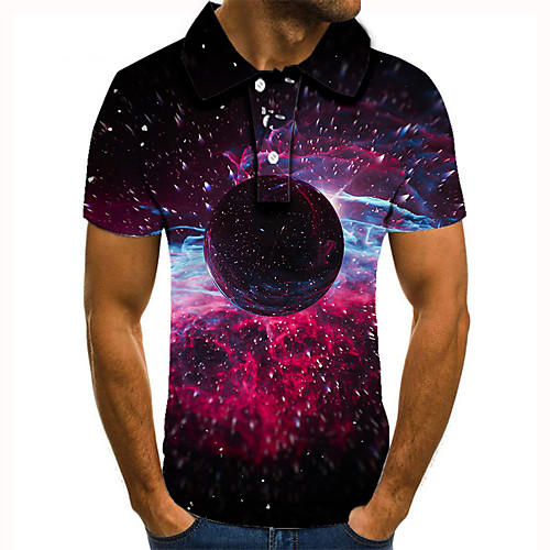 

Men's Golf Shirt 3D Print Graphic Prints Starry Sky Button-Down Short Sleeve Street Tops Casual Fashion Cool Black / Sports
