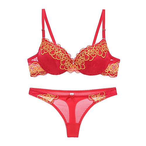 

Women's Bra & Panty Set Underwire Bra 3/4 Cup Embroidery Sexy Blue