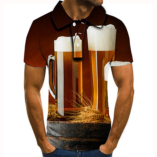 

Men's Golf Shirt Tennis Shirt 3D Print Graphic Prints Beer Button-Down Short Sleeve Street Tops Casual Fashion Cool Brown / Sports