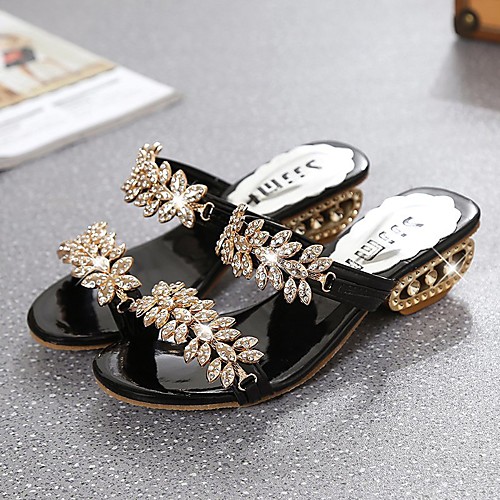 

Women's Sandals Chunky Heel PU Solid Colored Black Gold Silver