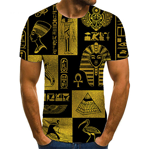 

Men's Unisex Tee T shirt Shirt 3D Print Graphic Prints pyramid Plus Size Print Short Sleeve Casual Tops Basic Fashion Designer Big and Tall Round Neck Gold