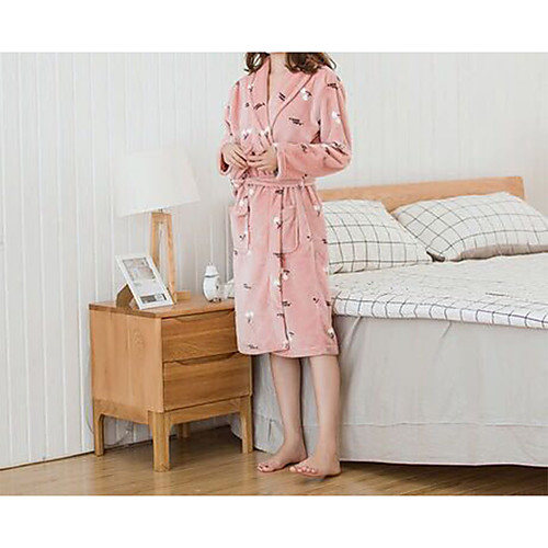 

High Quality Flannel Bathrobe For Women,Cardigan Pink Knitted Soft Nightgown