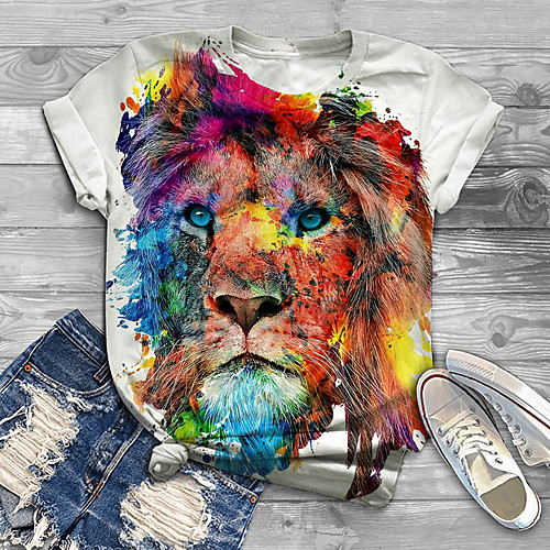 

Women's Plus Size Tops T shirt Graphic Animal Print Short Sleeve Crewneck Basic Spring Summer White Big Size XL XXL 3XL 4XL 5XL