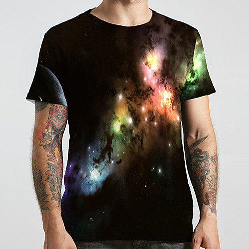 

Men's Unisex Tee T shirt 3D Print Galaxy Graphic Prints Plus Size Print Short Sleeve Casual Tops Basic Designer Big and Tall Black