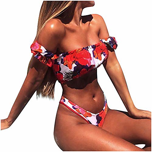 

Women's Bikini Swimsuit One word collar Swimwear Bathing Suits Casual