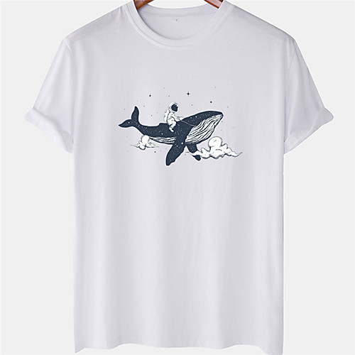 

Men's Unisex Tee T shirt Hot Stamping Whale Astronaut Plus Size Short Sleeve Casual Tops 100% Cotton Basic Designer Big and Tall White Black Blushing Pink