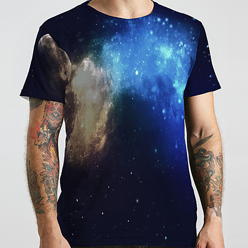 

Men's Unisex Tee T shirt 3D Print Galaxy Graphic Prints Plus Size Print Short Sleeve Casual Tops Basic Designer Big and Tall Black
