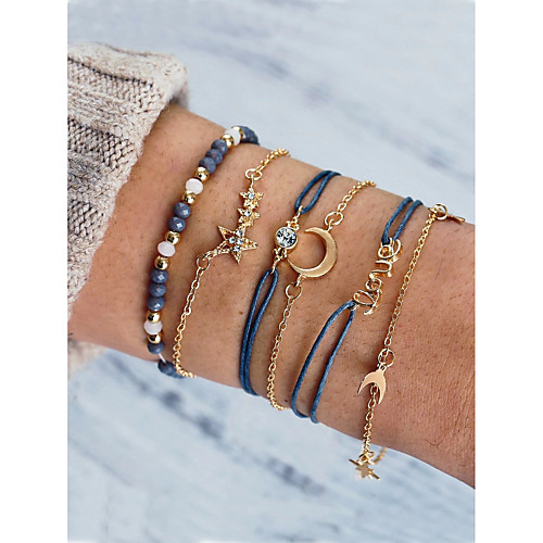 

6pcs Women's Bracelet Layered Moon Star Fashion Sweet Rhinestone Bracelet Jewelry Gold For Gift Date Birthday Beach