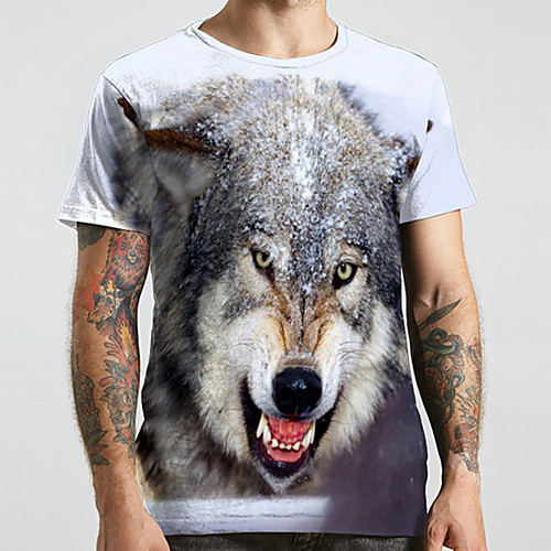 

Men's Unisex Tee T shirt 3D Print Graphic Prints Wolf Plus Size Print Short Sleeve Casual Tops Basic Designer Big and Tall Black / Gray