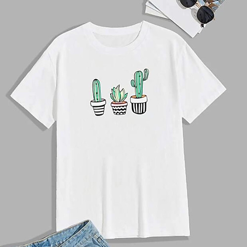 

Men's Tee T shirt Hot Stamping Graphic Prints Cactus Print Short Sleeve Casual Tops 100% Cotton Basic Designer Big and Tall White