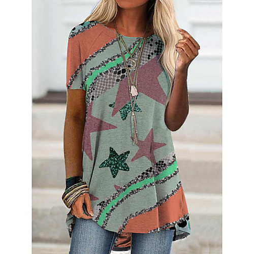 

2021 amazon aliexpress spring new foreign trade cross-border fashion women's short-sleeved digital printing t桖9104