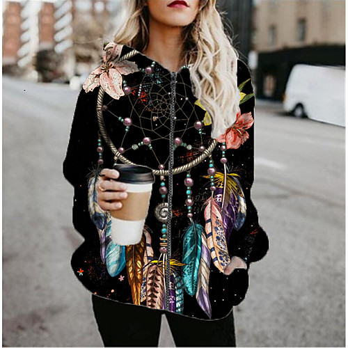 

Women's Jacket Daily Fall Spring Regular Coat Regular Fit Casual Jacket Long Sleeve Floral Print Black / Holiday