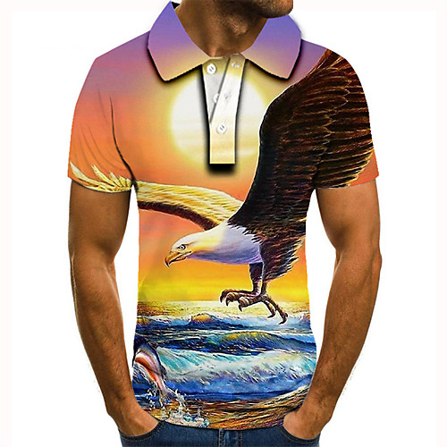 

Men's Golf Shirt 3D Print Graphic Prints Eagle Animal Button-Down Short Sleeve Street Tops Casual Fashion Cool Yellow / Sports