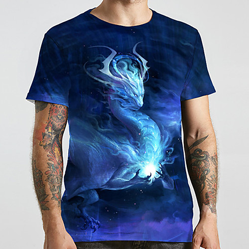 

Men's Unisex Tee T shirt Shirt 3D Print Dragon Graphic Prints Plus Size Print Short Sleeve Casual Tops Basic Designer Big and Tall Round Neck Blue / Summer