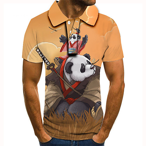 

Men's Golf Shirt Tennis Shirt 3D Print Panda Animal Button-Down Short Sleeve Street Tops Casual Fashion Cool Orange / Sports