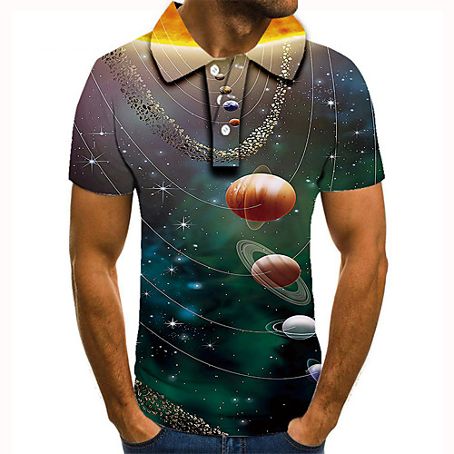

Men's Golf Shirt 3D Print Graphic Prints Interstellar Button-Down Short Sleeve Street Tops Casual Fashion Cool Blue / Sports