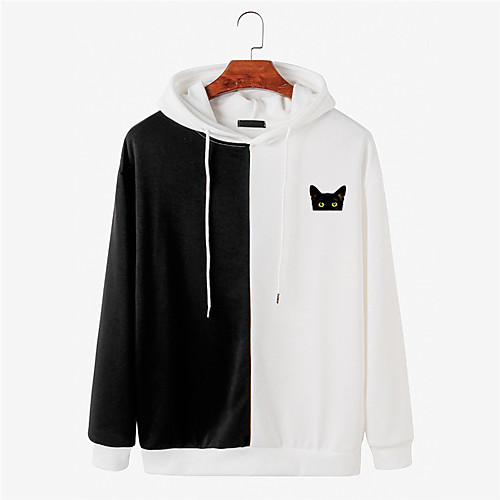 

Men's Pullover Hoodie Sweatshirt Cat Color Block Graphic Prints 3D Hooded Sports & Outdoor Daily Sports Hot Stamping Basic Casual Hoodies Sweatshirts Long Sleeve Gray White
