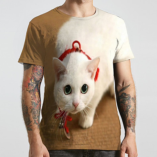 

Men's Unisex Tee T shirt Shirt 3D Print Cat Graphic Prints Animal Plus Size Print Short Sleeve Casual Tops Fashion Designer Big and Tall Round Neck Brown / Sports / Summer