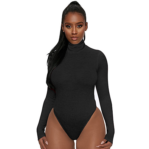 

Women's Bodysuit Plain Long Sleeve High Neck Sexy Streetwear Tops Black Wine Royal Blue