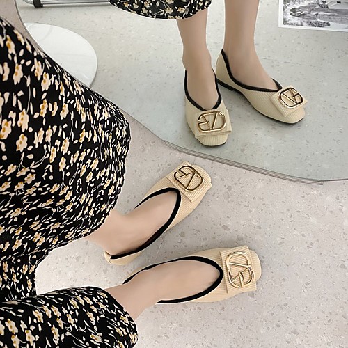 

Women's Loafers & Slip-Ons Comfort Shoes Flat Heel Round Toe Polyester Solid Colored Black Green Beige