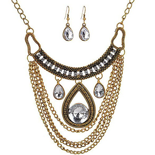

Women's Jewelry Set Geometrical Pear Fashion Rhinestone Earrings Jewelry Gold For Christmas Wedding Party Evening Street Gift 1 set