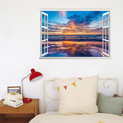 

3D Fake Window New Wall Paste Seaside Sunrise Sunset Home Corridor Background Decoration Can Be Removed Stickers
