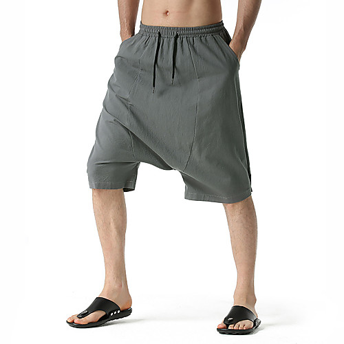 

Men's Shorts Chino Loose Casual Home Harem Loose Shorts Pants Solid Color Knee Length Black Khaki Dark Gray Navy Blue