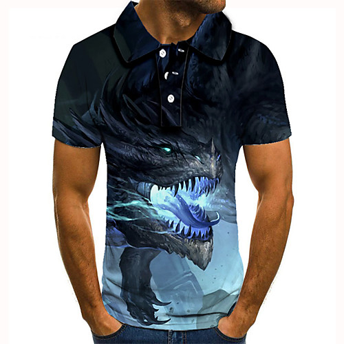 

Men's Golf Shirt Tennis Shirt 3D Print Dragon Graphic Prints Button-Down Short Sleeve Street Tops Casual Fashion Cool Navy Blue / Sports