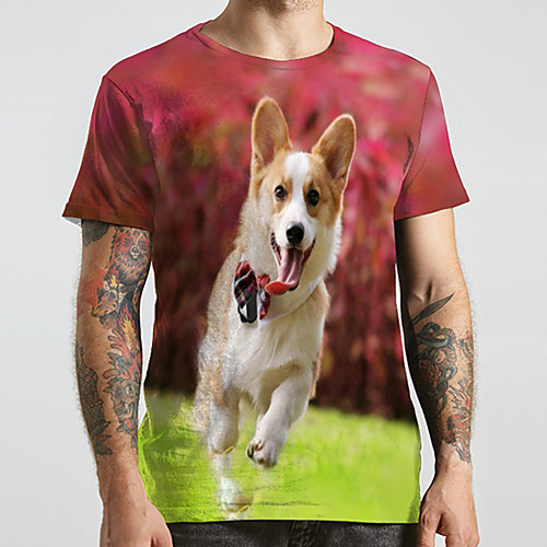 

Men's Unisex Tee T shirt 3D Print Dog Graphic Prints Animal Plus Size Print Short Sleeve Casual Tops Fashion Designer Big and Tall Red