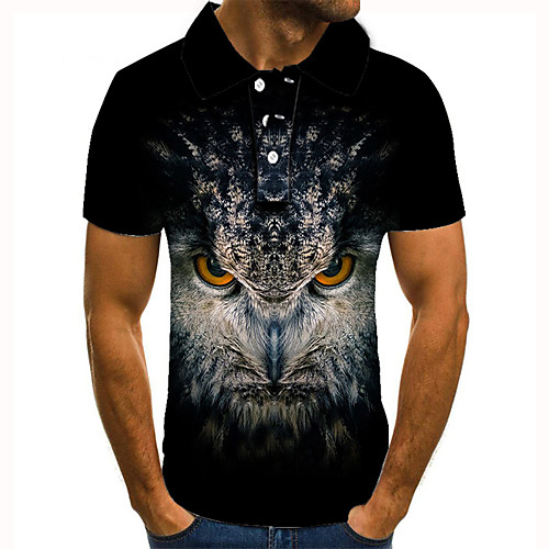 

Men's Golf Shirt 3D Print Graphic Prints Owl Animal Button-Down Short Sleeve Street Tops Casual Fashion Cool Black / Sports