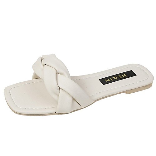 

Women's Sandals Outdoor Slippers Flat Heel Round Toe PU White Yellow Blue