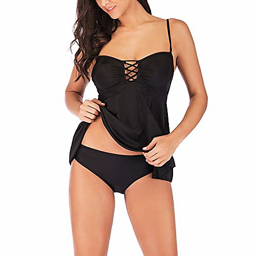 

Women's Bikini Beach Wear Swimsuit Sporty Sexy Solid Color Black Plus Size Swimwear Bathing Suits / Tankini with Shorts / Top / Vacation / Sports Outdoor / Spring / Summer