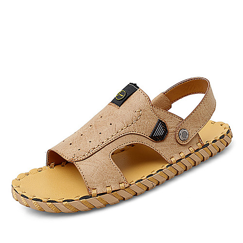 

Men's Sandals Crochet Leather Shoes Flat Sandals Sporty Casual Daily Outdoor Water Shoes Walking Shoes Nappa Leather Cowhide Breathable Handmade Non-slipping Booties / Ankle Boots Black Khaki Brown