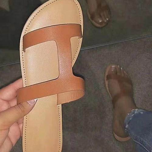 

Women's Sandals Boho Bohemia Beach Flat Heel Round Toe PU Solid Colored Light Brown White Black
