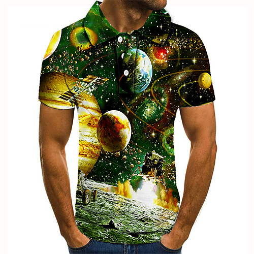 

Men's Golf Shirt Tennis Shirt 3D Print Galaxy Graphic Prints Interstellar Button-Down Short Sleeve Street Tops Casual Fashion Cool Green / Sports