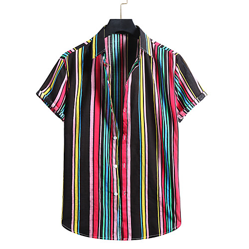 

Men's Shirt Other Prints Striped Print Short Sleeve Casual Tops Hawaiian Blue Blushing Pink