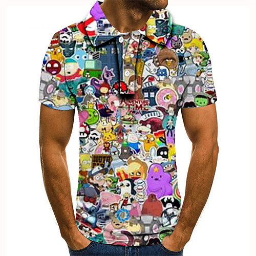 

Men's Golf Shirt Tennis Shirt 3D Print Cartoon Graphic Prints Button-Down Short Sleeve Street Tops Casual Fashion Cool Rainbow / Sports