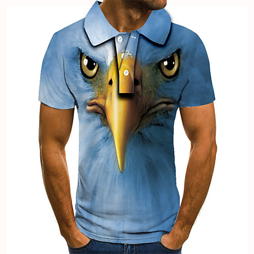 

Men's Golf Shirt Tennis Shirt 3D Print Graphic Prints Eagle Animal Button-Down Short Sleeve Street Tops Casual Fashion Cool Blue / Sports