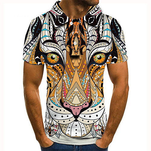 

Men's Golf Shirt 3D Print Graphic Prints Tiger Animal Button-Down Short Sleeve Street Tops Casual Fashion Cool Yellow / Sports