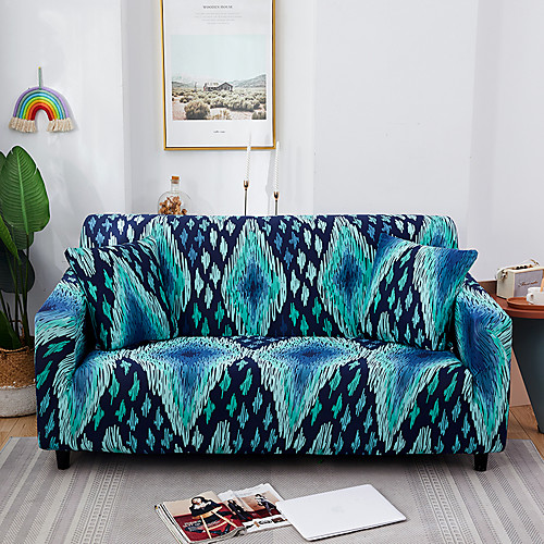 

Abstract Art Blue Print Dustproof All-powerful Stretch Sofa Cover Super Soft Fabric with One Free Boster Case