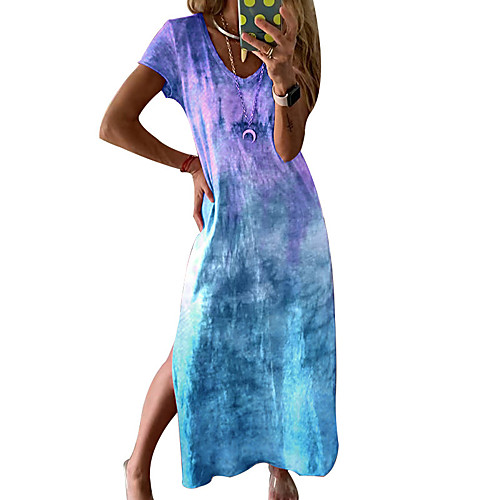 

9656#europe and the united states 2021 spring and summer new women's aliexpress explosive print v-neck split short-sleeved dress