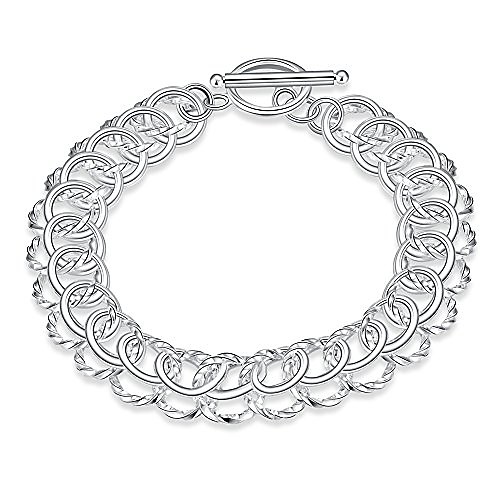 

nabtyjc sterling silver 2 layers twisted link chain bracelet with diamond cut and hight polish loops,toggle button 8(21cm)