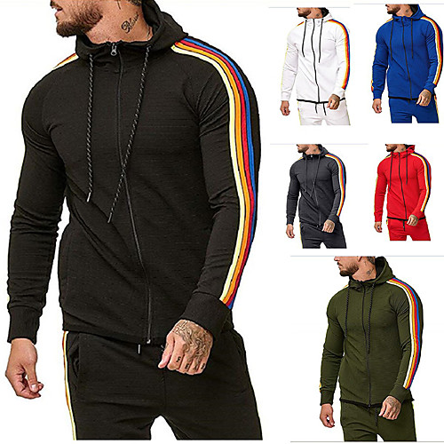 

Men's Full Zip Hoodie Stripes Zipper Hooded Daily Fitness Sportswear Basic Hoodies Sweatshirts Long Sleeve Blue Army Green Gray