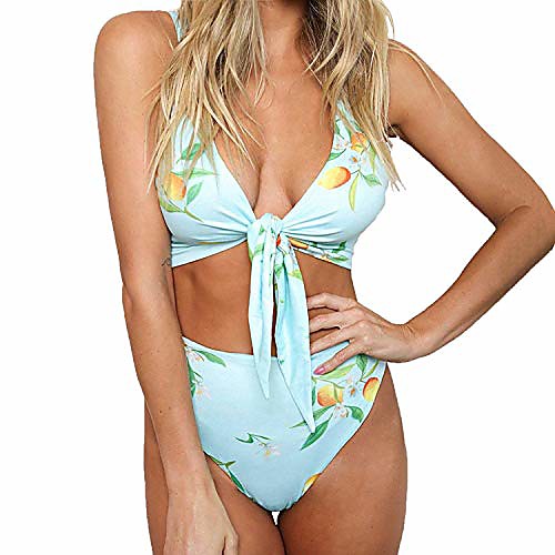 

zukuco women's sexy bikini push up wrinkle brazilian thong bowknot bathing suit(small, blue)