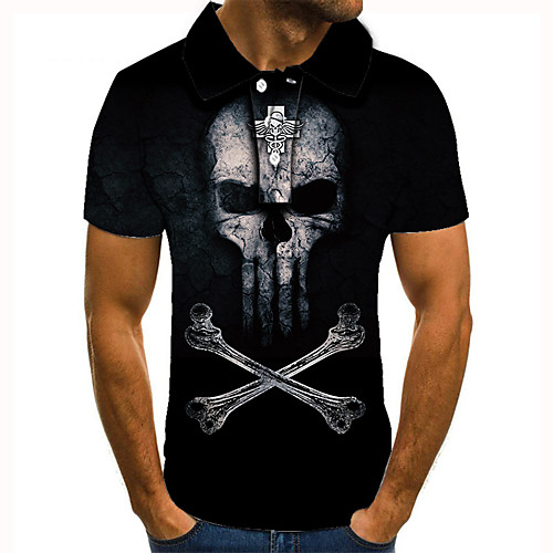 

Men's Golf Shirt 3D Print Graphic Prints Skull Button-Down Short Sleeve Street Tops Casual Fashion Cool Black / Sports