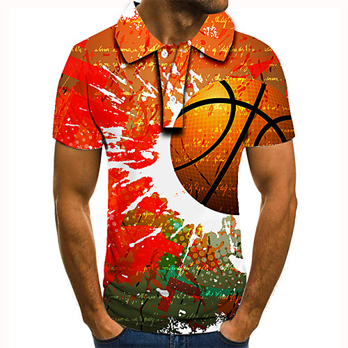 

Men's Golf Shirt Tennis Shirt 3D Print Graphic Prints Basketball Button-Down Short Sleeve Street Tops Casual Fashion Cool Orange / Sports