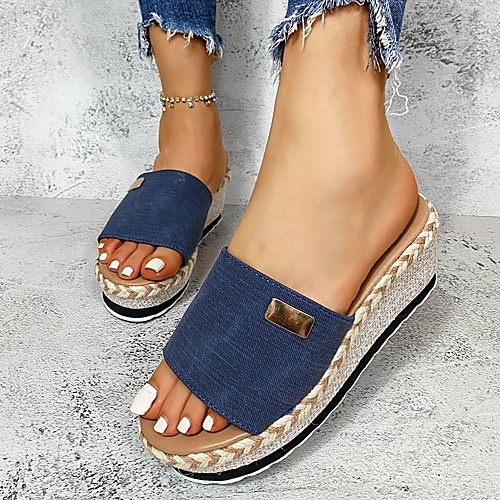 

Women's Sandals Espadrilles Platform Sandals Straw Sandals Wedge Heel Peep Toe Canvas Solid Colored Light Brown Yellow Black