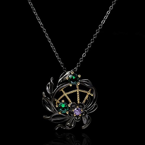 

Women's Purple Green AAA Cubic Zirconia Necklace Monogram Floral / Botanicals Artistic Rustic Fashion Brass Black 50 cm Necklace Jewelry 1pc For Wedding Party Evening Street Gift Festival