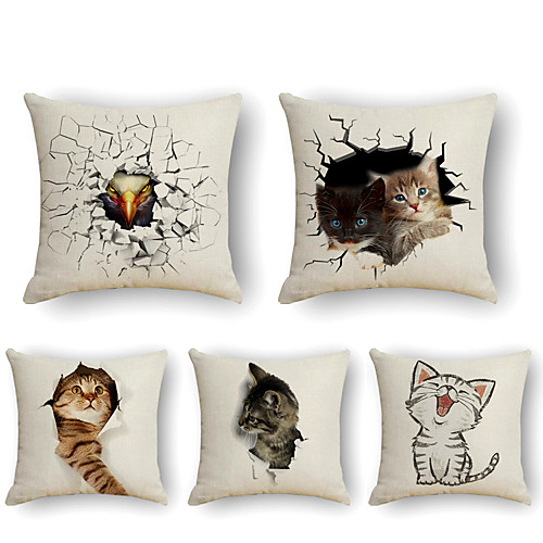

Cushion Cover 5PC Faux Linen Soft Decorative Square Throw Pillow Cover Cushion Case Pillowcase for Sofa Bedroom 45 x 45 cm (18 x 18 Inch) Superior Quality Machine Washable Animal